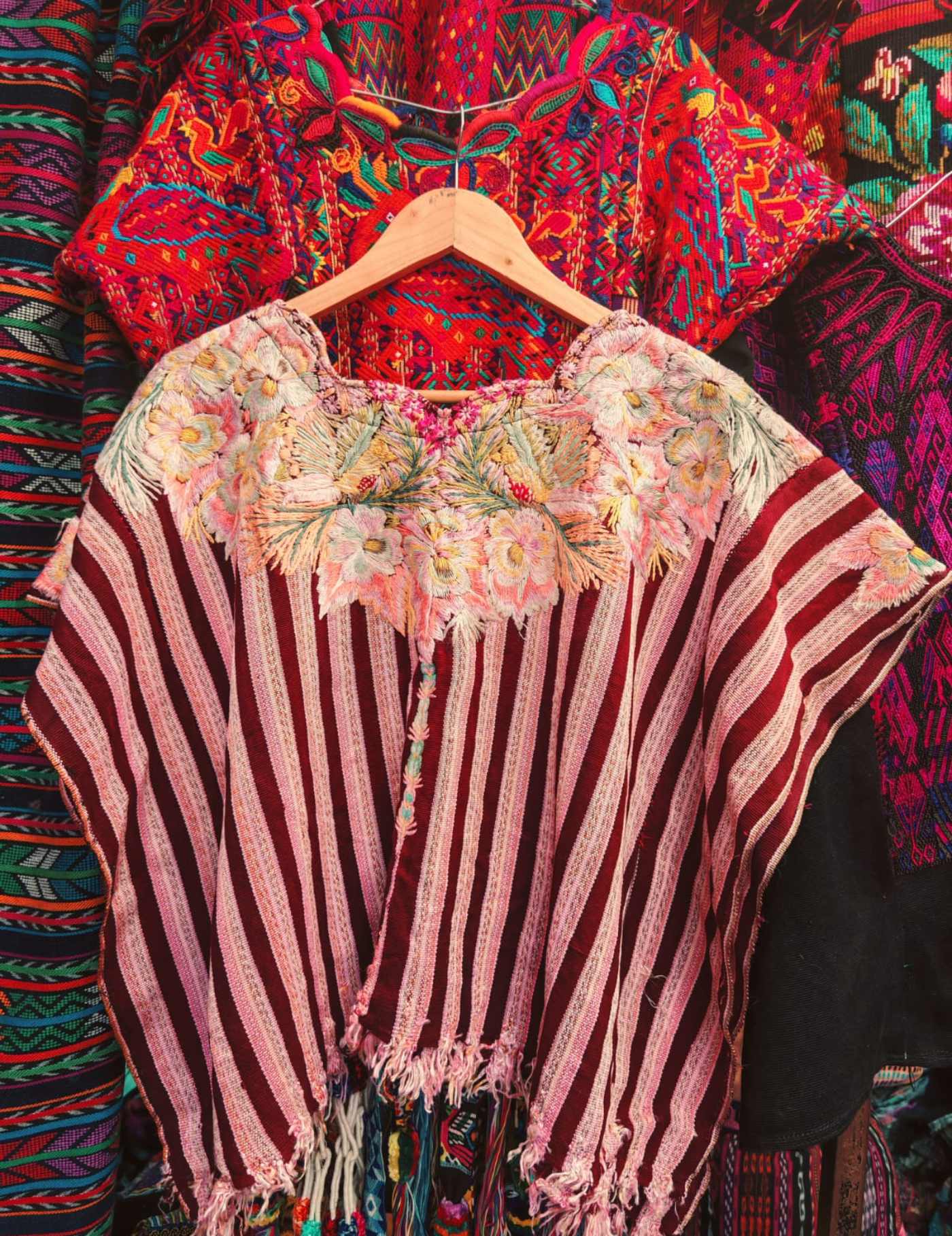 Pink And Burgundy Patzún Huipil #7-445
