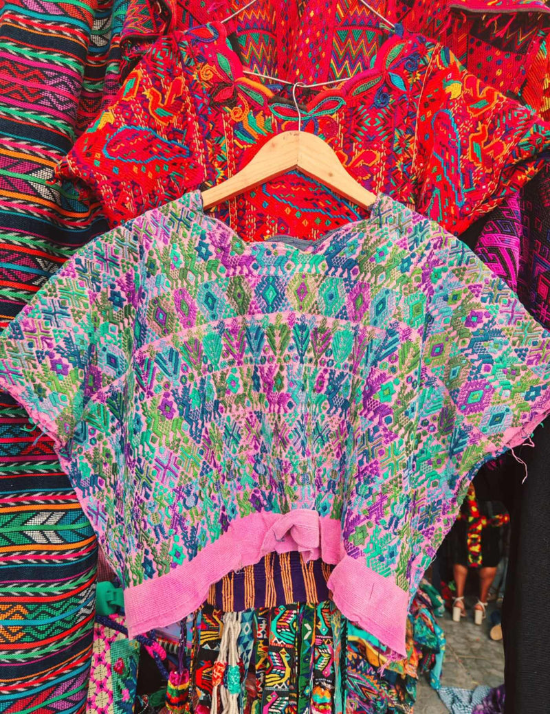 Pink And Blue Cobán Huipil #7-453