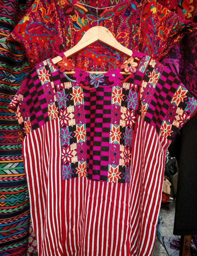 Flowers Checks And Stripes Chichicastenango Huipil #7-460