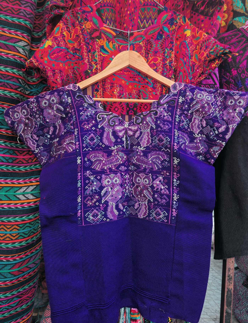 Purple With Lilac Owls Chichicastenango Huipil #7-465