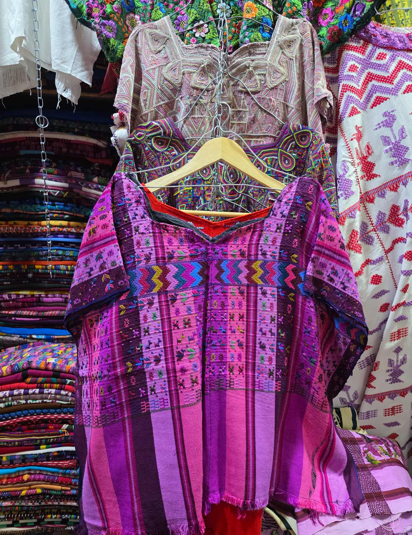 Pink and purple with small pattern San Lucas Tolimán Huipil #7-490