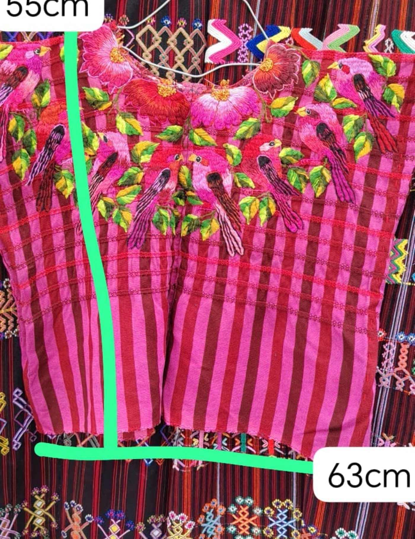 Hot Pink Parrots On Gingham Santiago Huipil #7-496