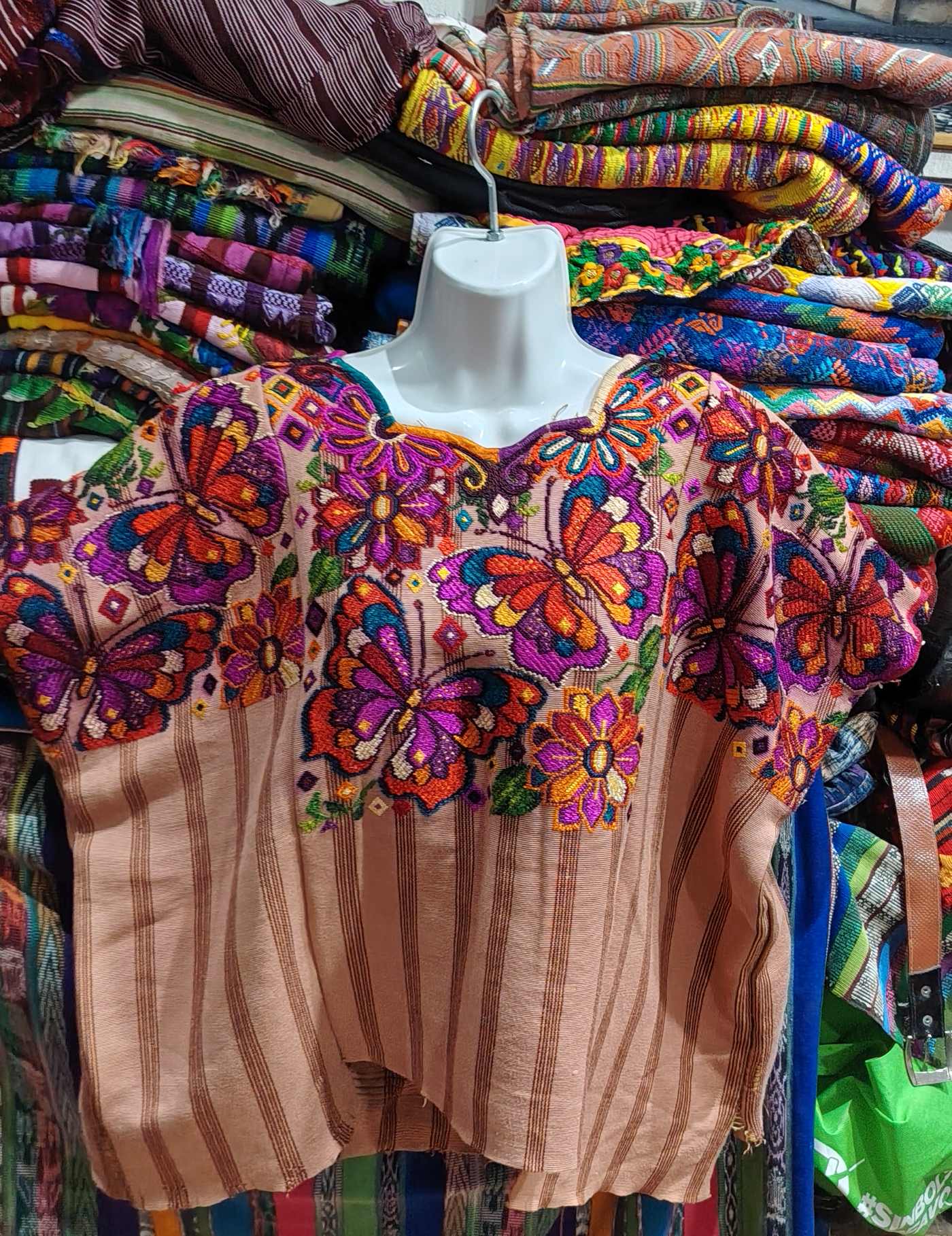 Butterflies on Beige Chichicastenango Huipil #7-505