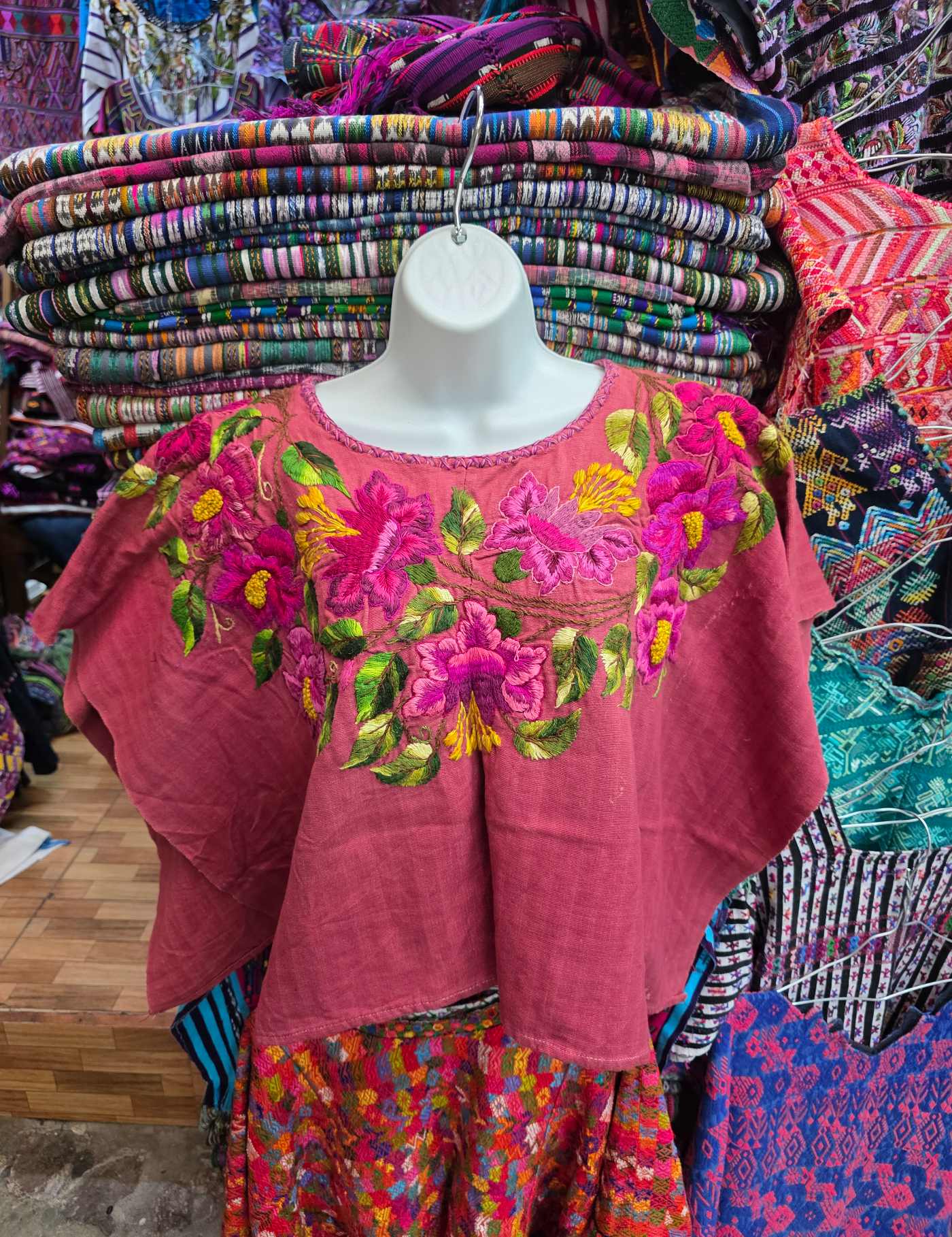 Pink with flowers Santiago Huipil #7-512