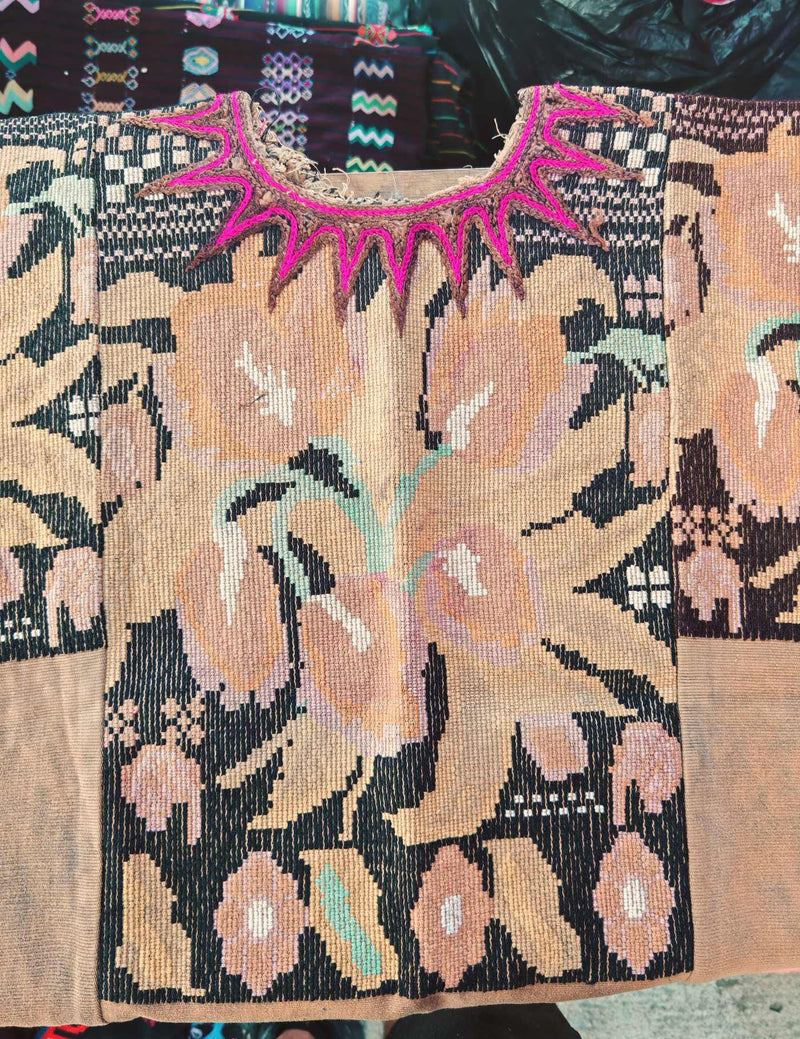 Vintage tulip flowers Chichicastenango Huipil #7-525