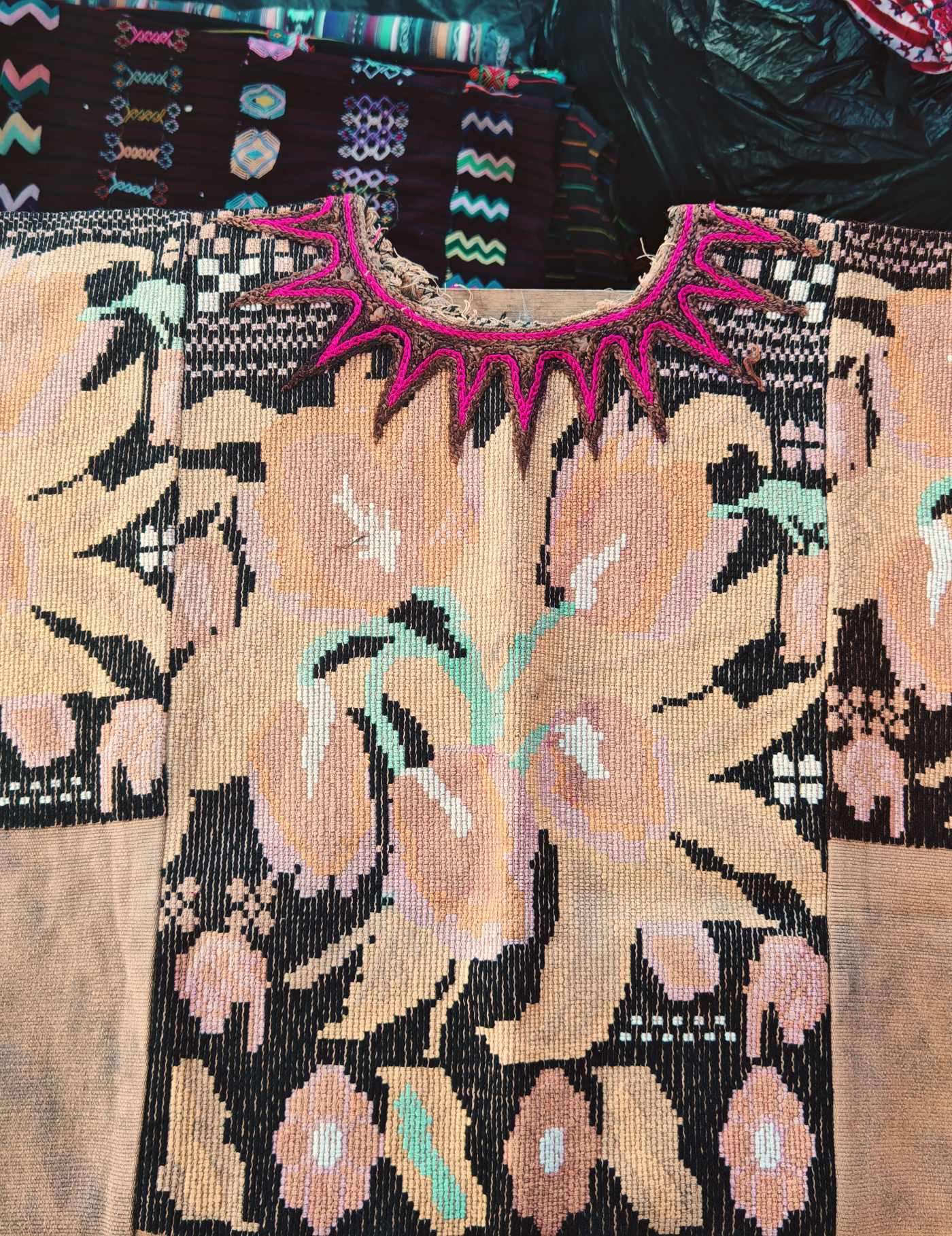 Vintage tulip flowers Chichicastenango Huipil #7-525