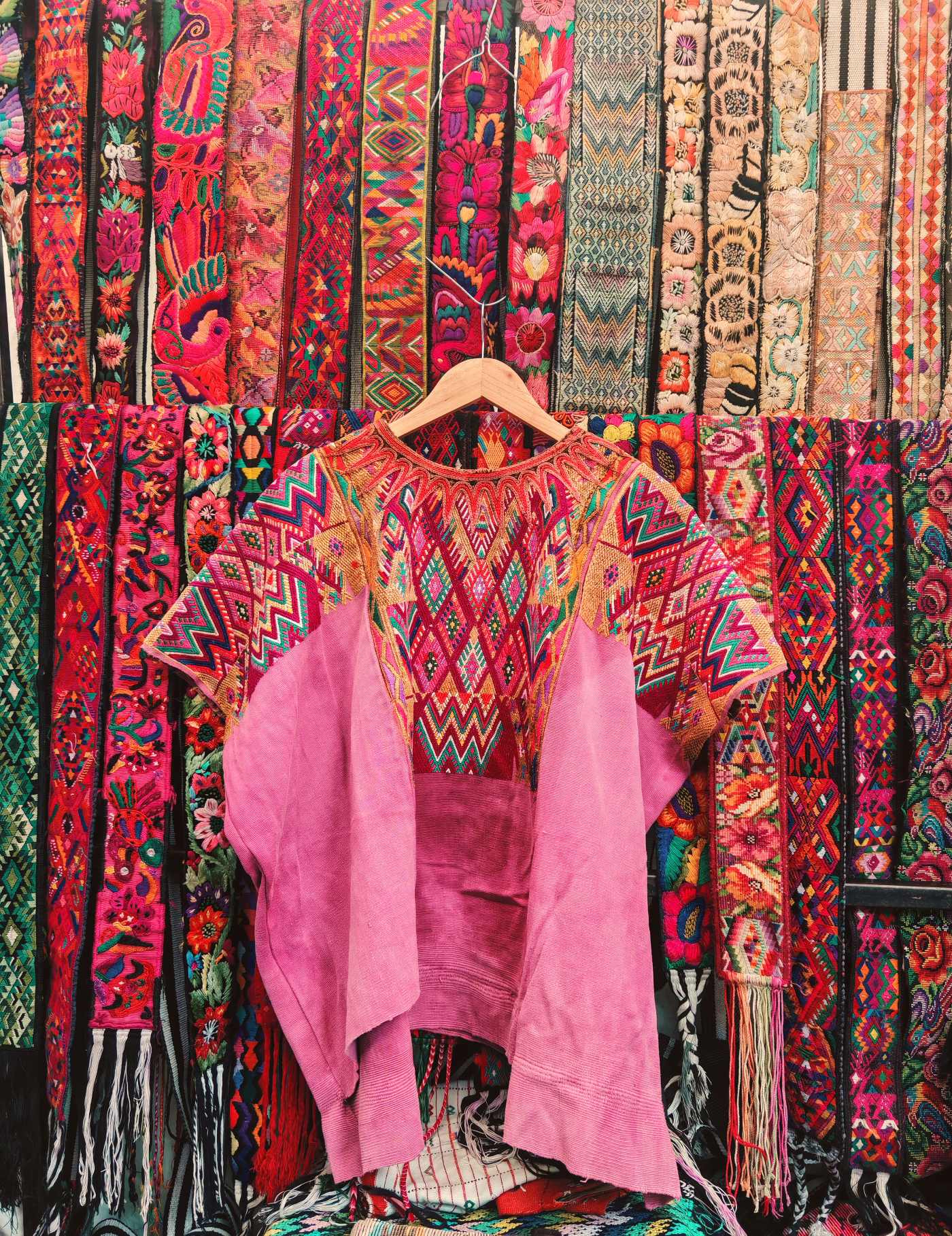 Pale pink vintage geometric Chichicastenango Huipil #7-527
