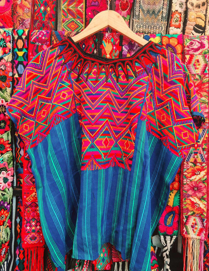 Geometric, blue Chichicastenango Huipil #7-531