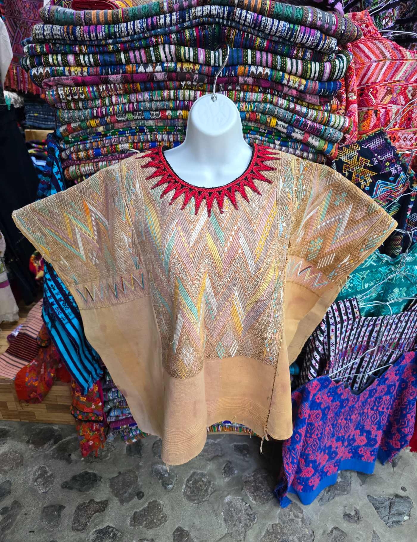 Light Mustard with cotton embroidery Chichicastenango Huipil #7-539