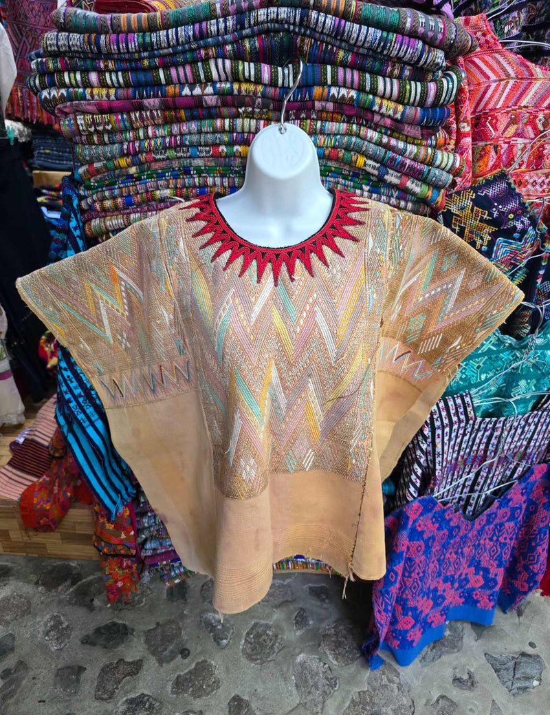 Light Mustard with cotton embroidery Chichicastenango Huipil #7-539