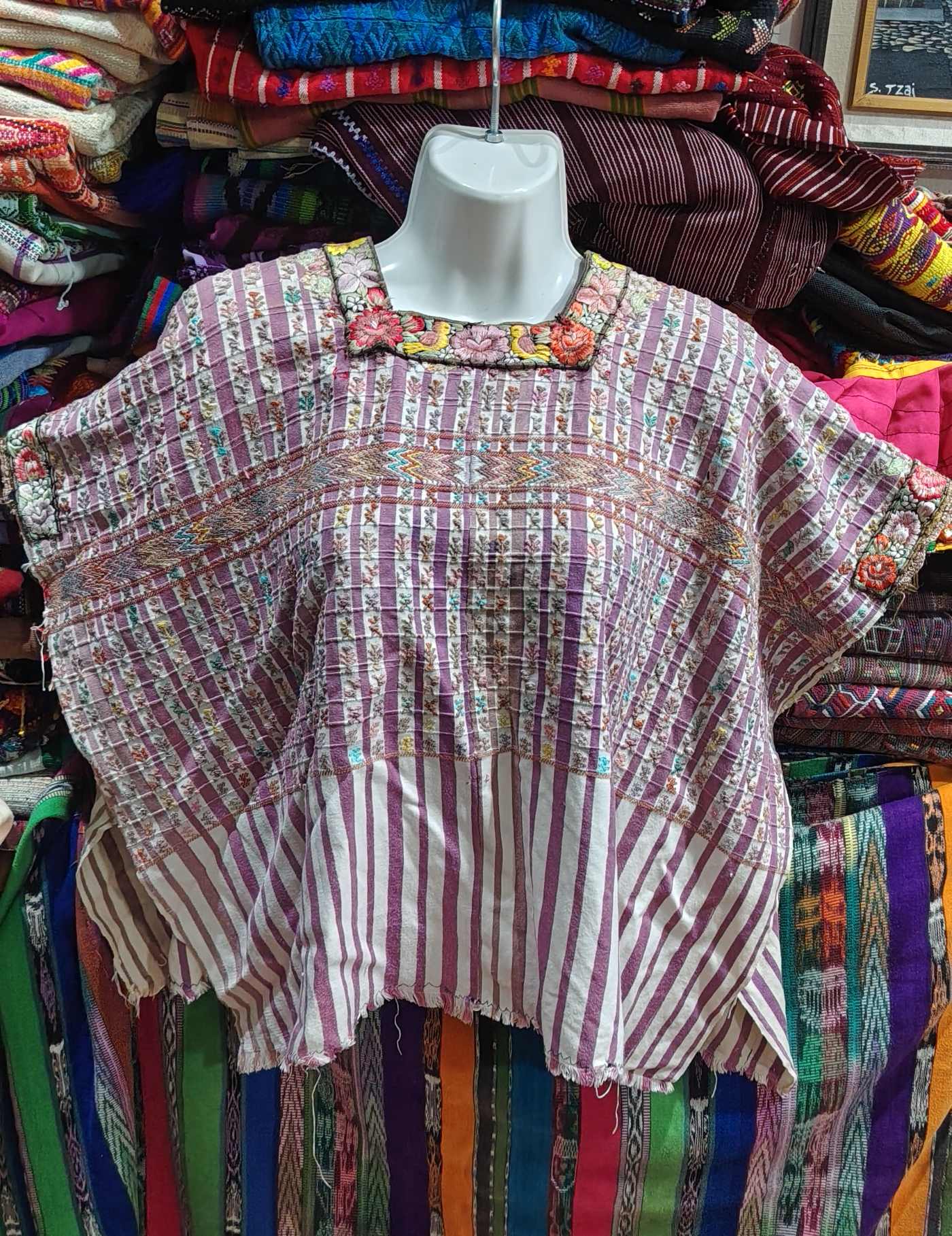 Berry and White Striped San Lucas Huipil #7-550