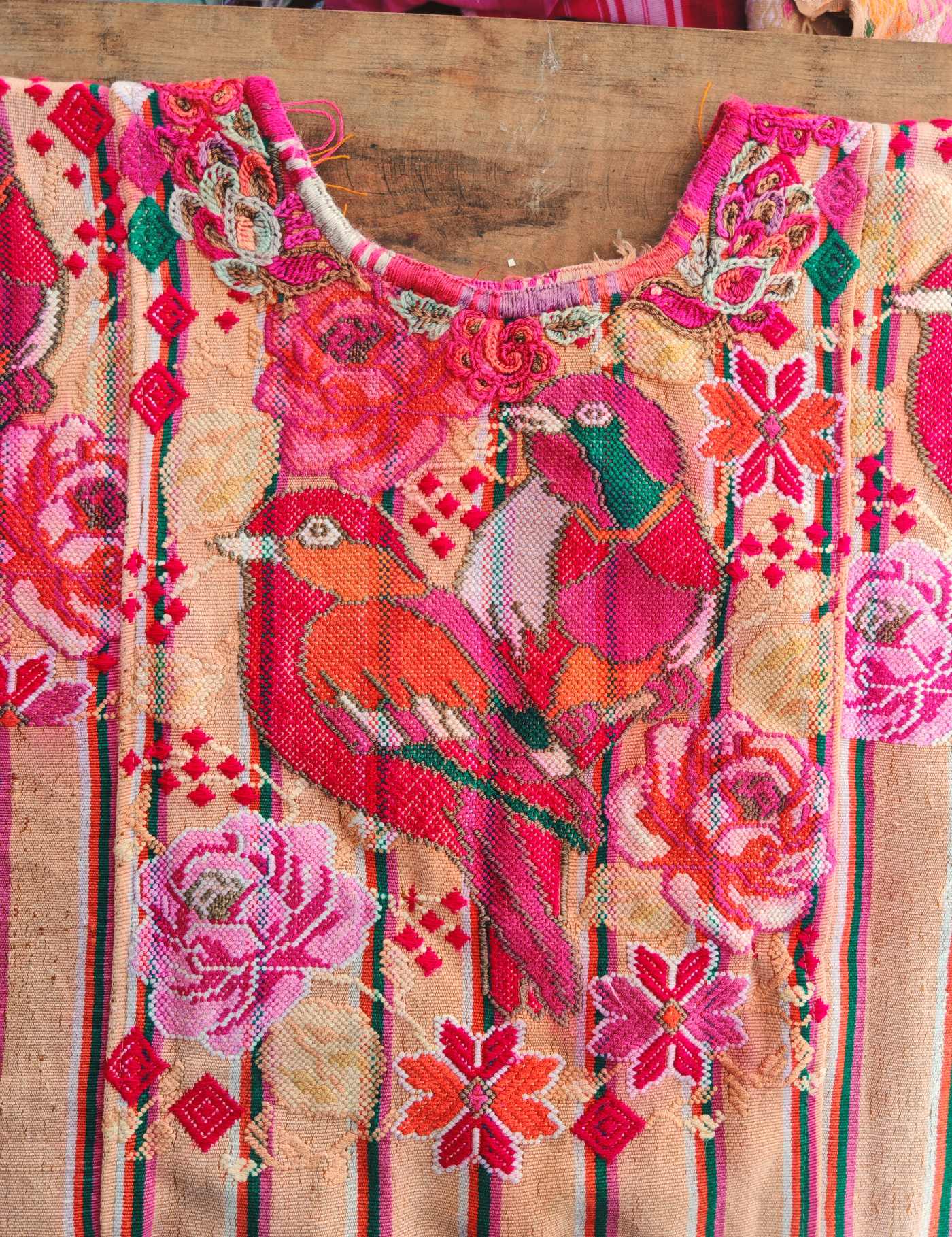Red Pink and Beige Chichicastenango Huipil #8-4