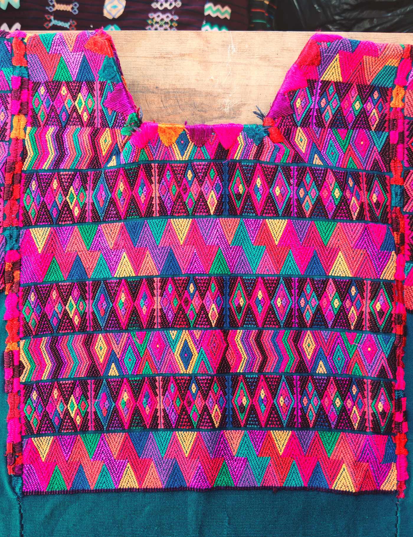 Pink on Teal Chichicastenango Huipil #8-14