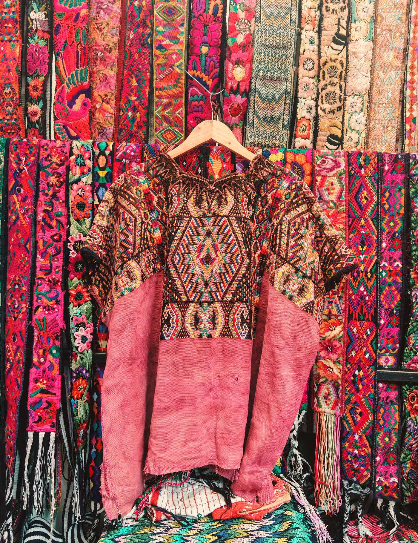 Brown Geometrics on Pink Chichicastenango Huipil #8-15