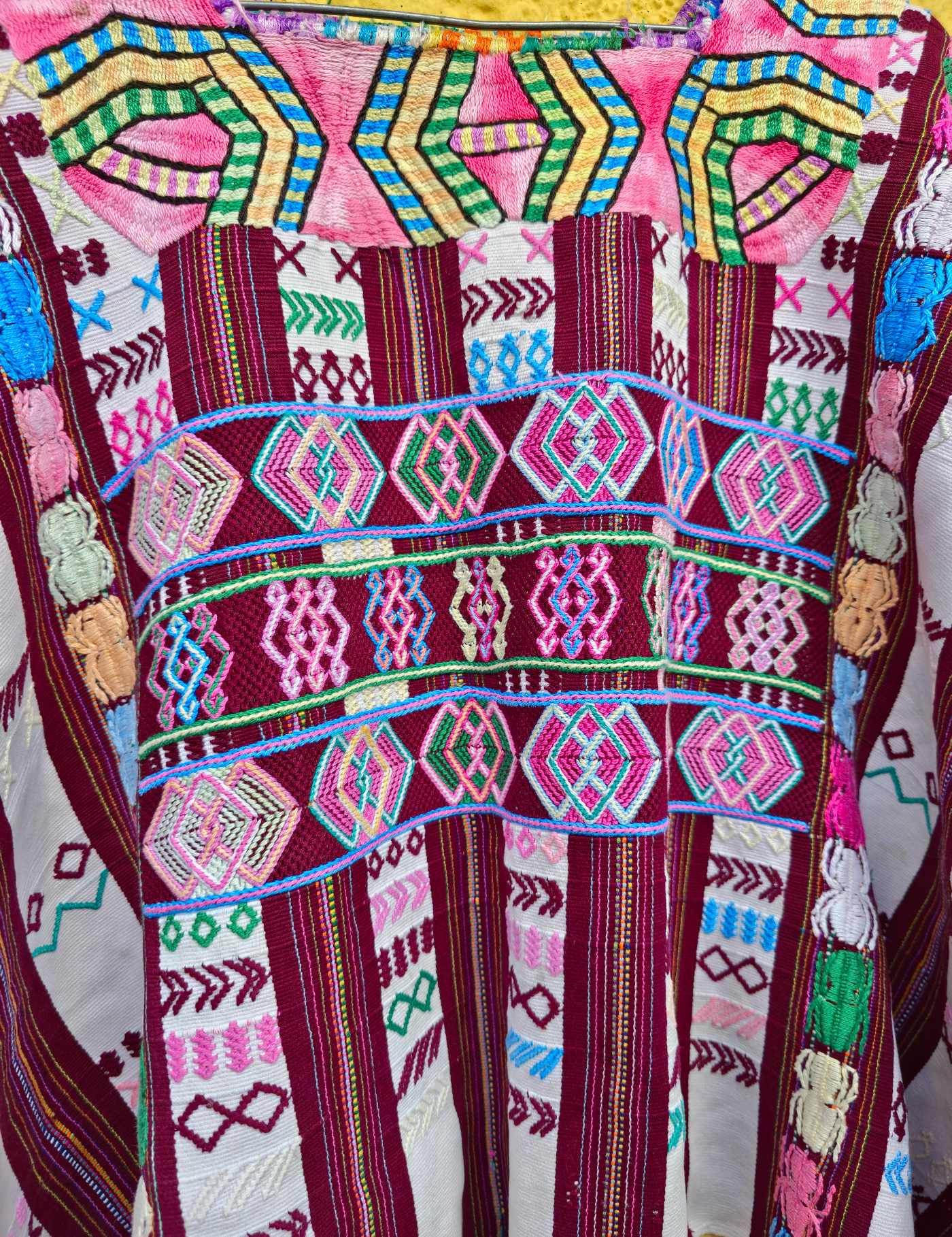 White and Burgundy Colotenango Huipil #8-51