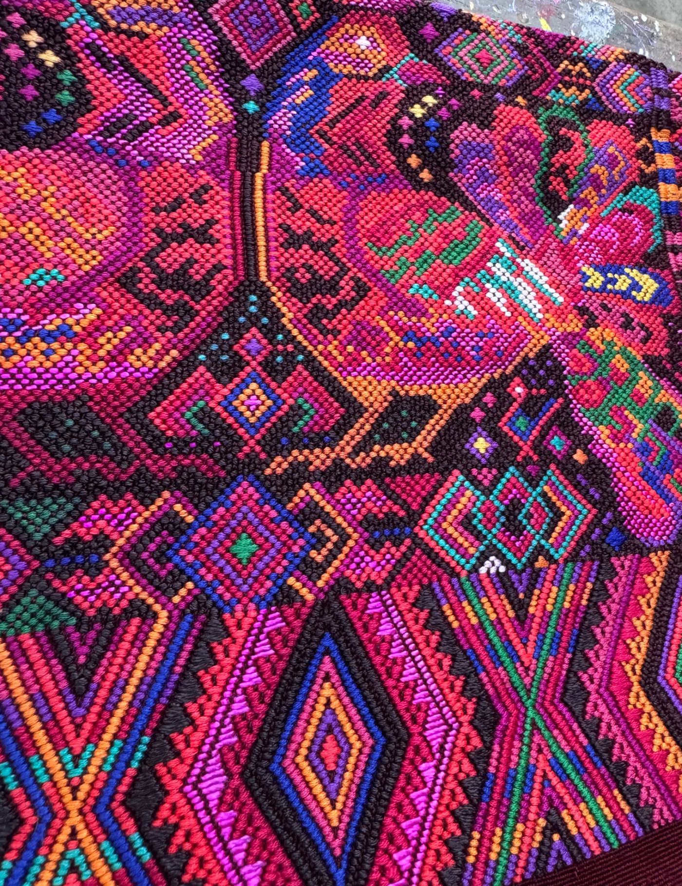 Multicolor peacocks on brown Chichicastenango Huipil #8-57