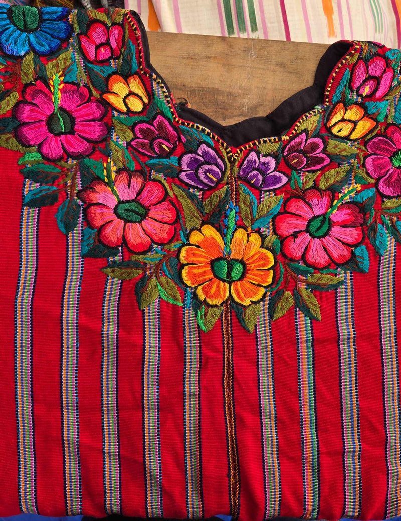 Flowers on Red Stripes Patzún Huipil #8-62