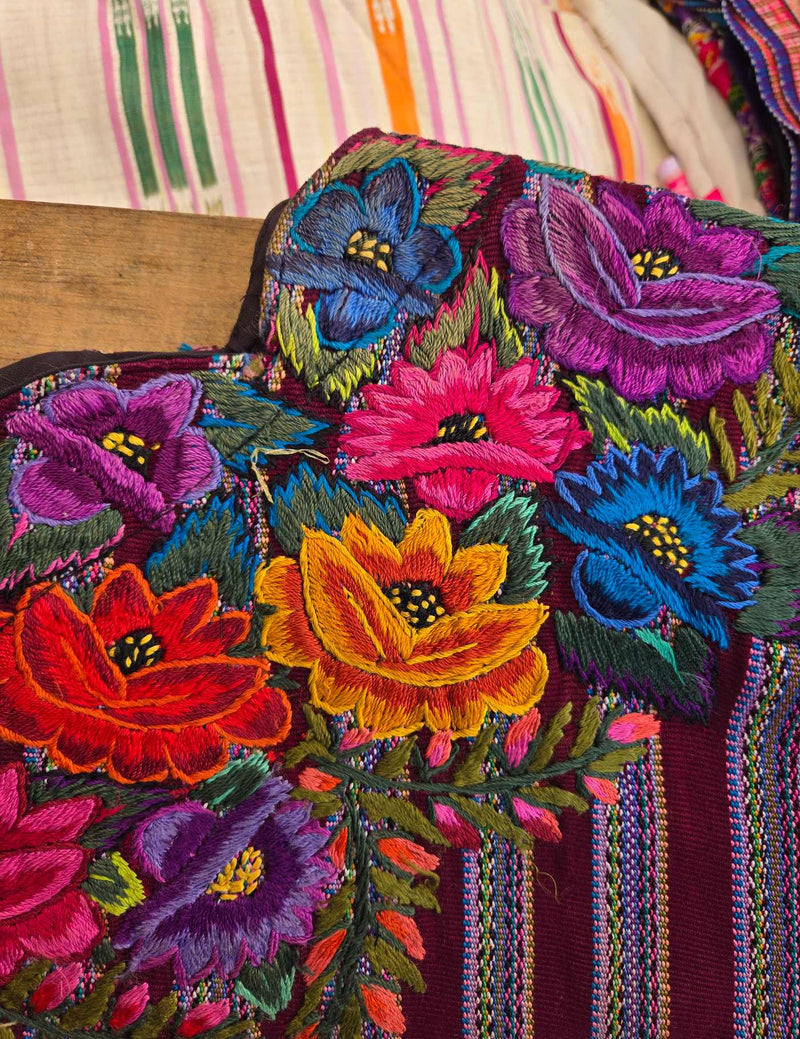 Floral on Maroon Patzún Huipil #8-67