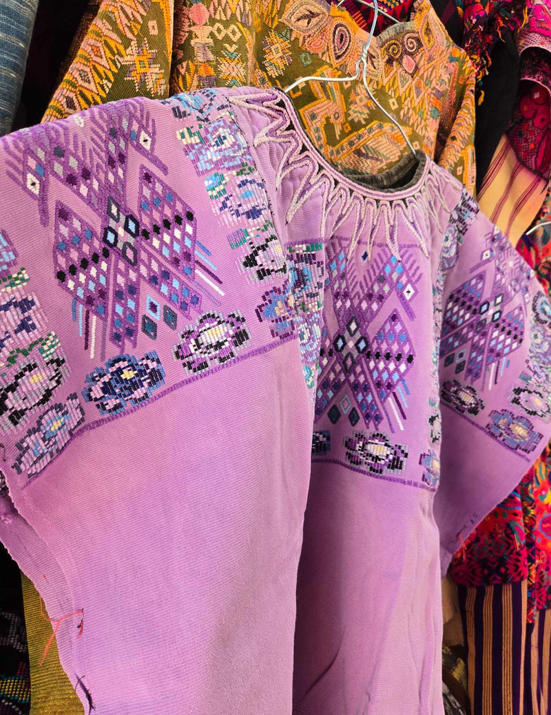 Lilac 2-headed horses Chichicastenango Huipil #8-68