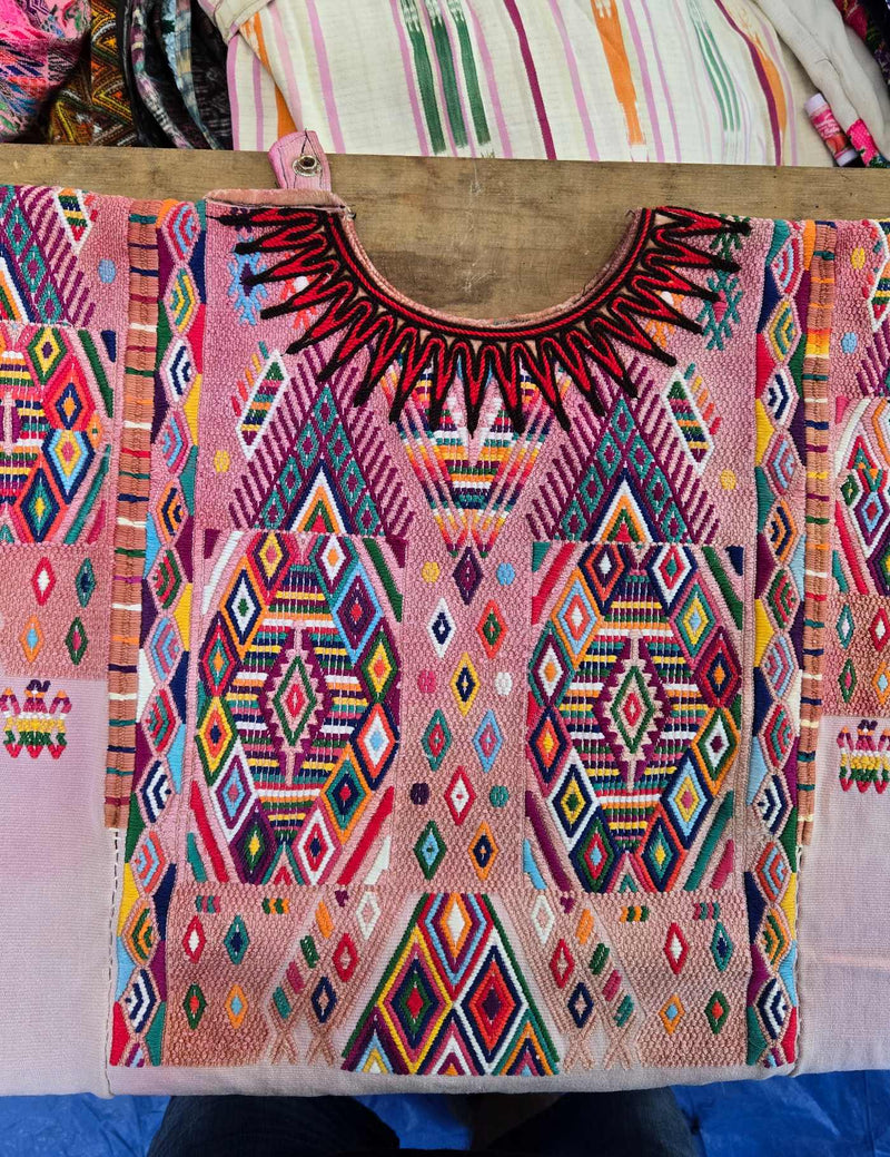 Pale pink geometric Chichicastenango Huipil #8-72