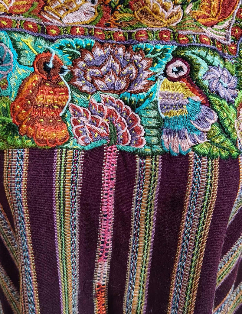Birds on Burgundy Stripes Patzún Huipil #8-98