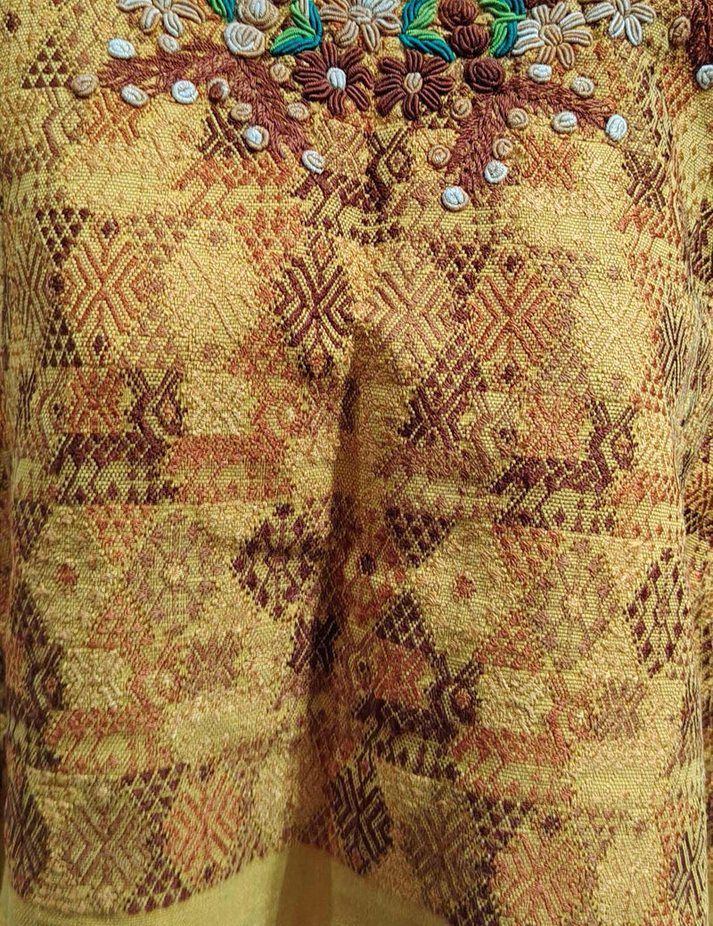 Mustard with Rococo Embroidery Cobán Huipil #8-103