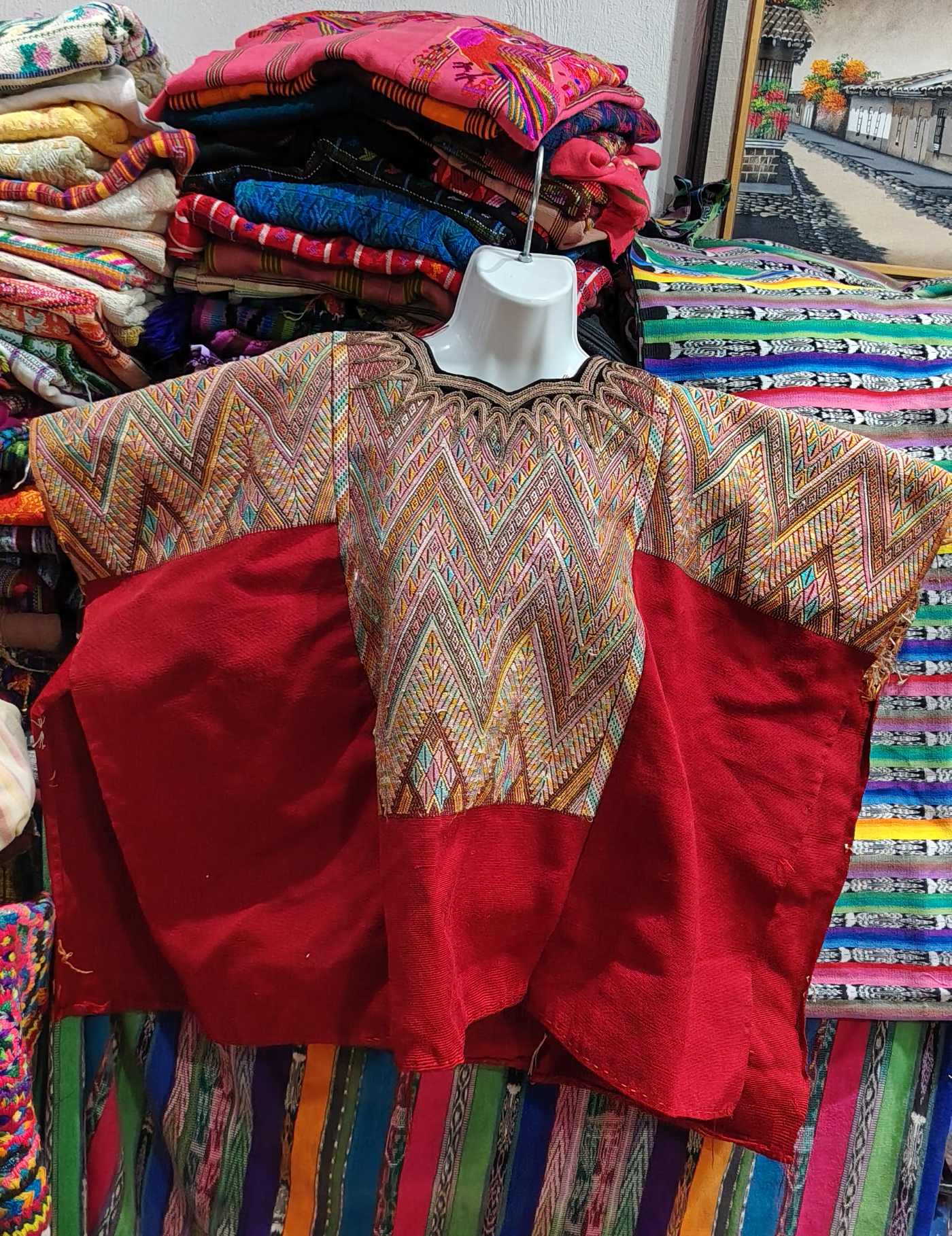 Brown Geometric on Red Chichicastenango Huipil #8-115