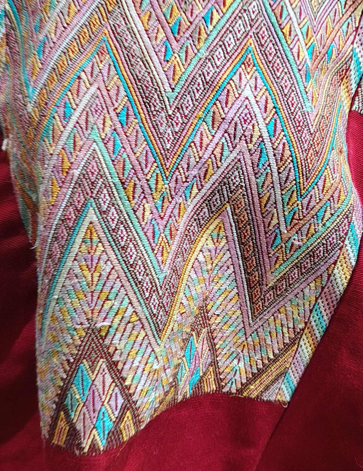 Brown Geometric on Red Chichicastenango Huipil #8-115