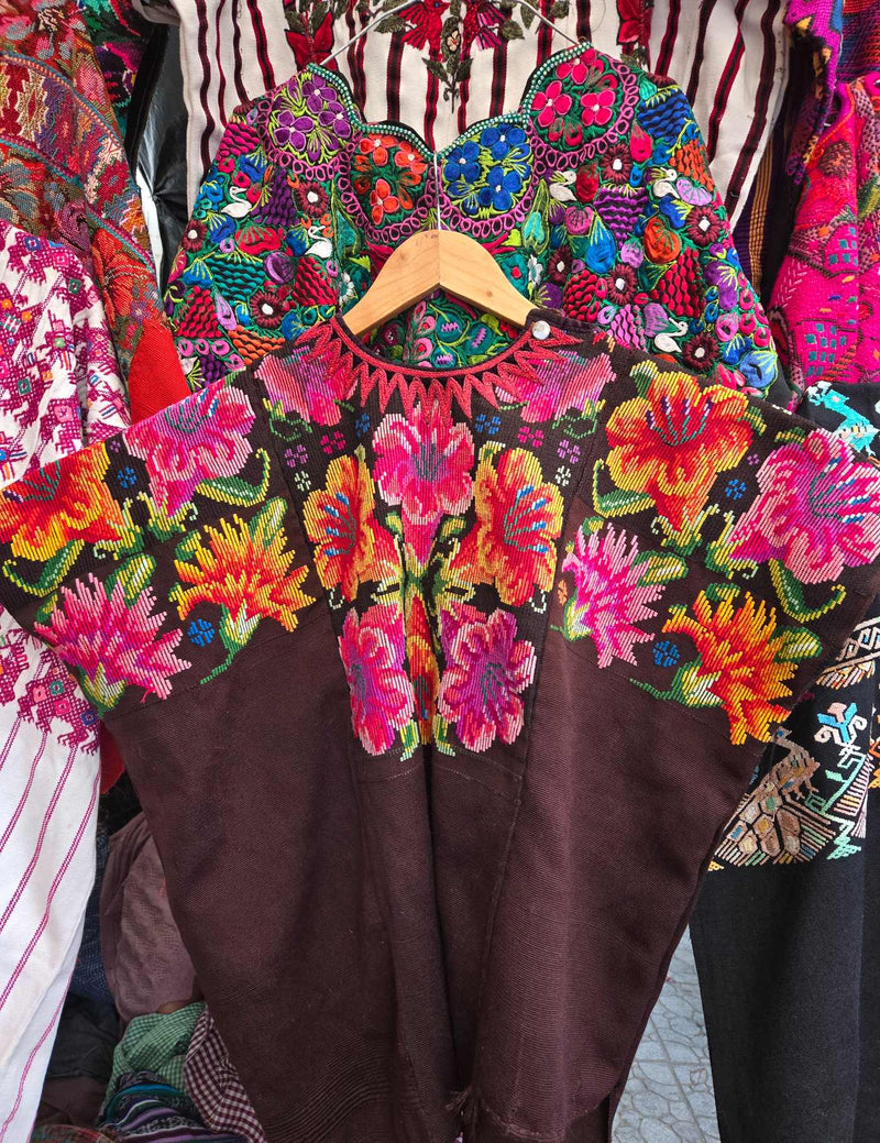 Flowers on Brown Chichicastenango Huipil #8-130