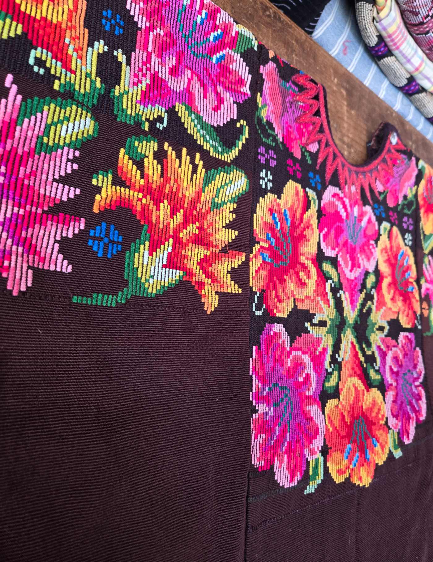 Flowers on Brown Chichicastenango Huipil #8-130