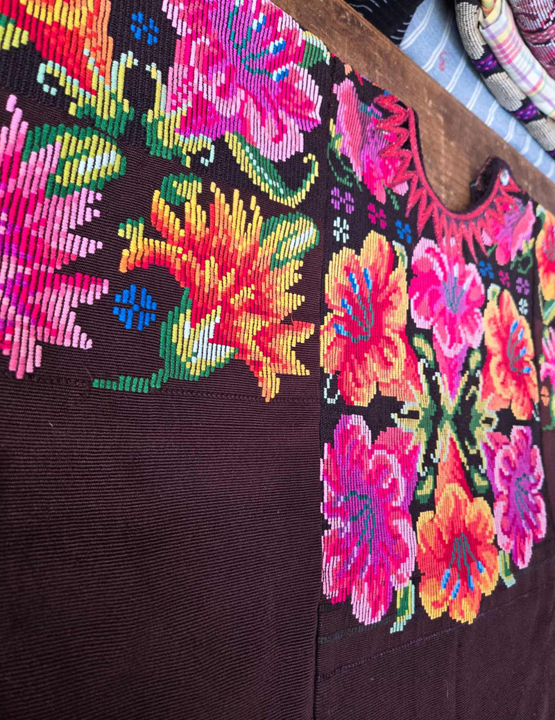 Flowers on Brown Chichicastenango Huipil #8-130