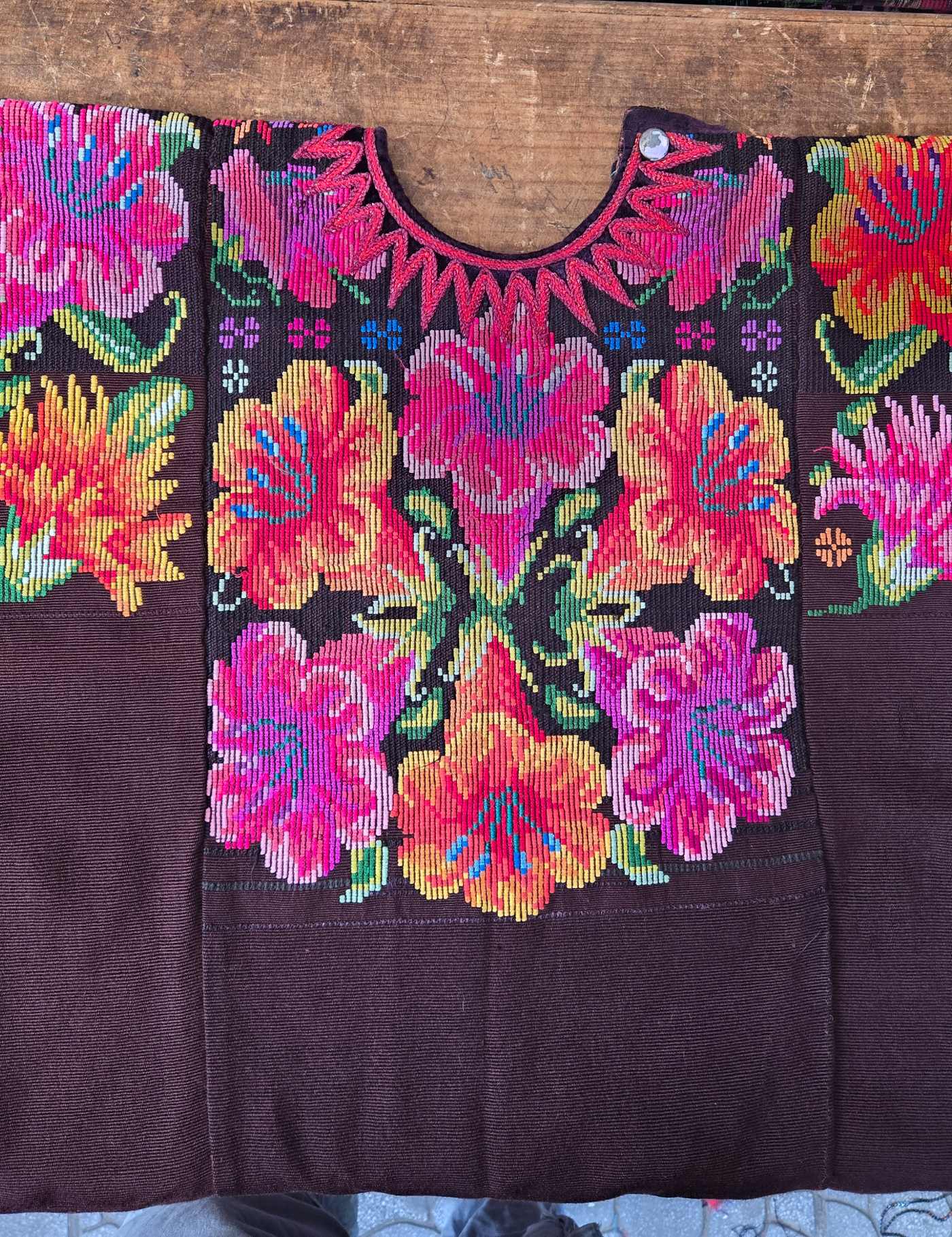 Flowers on Brown Chichicastenango Huipil #8-130