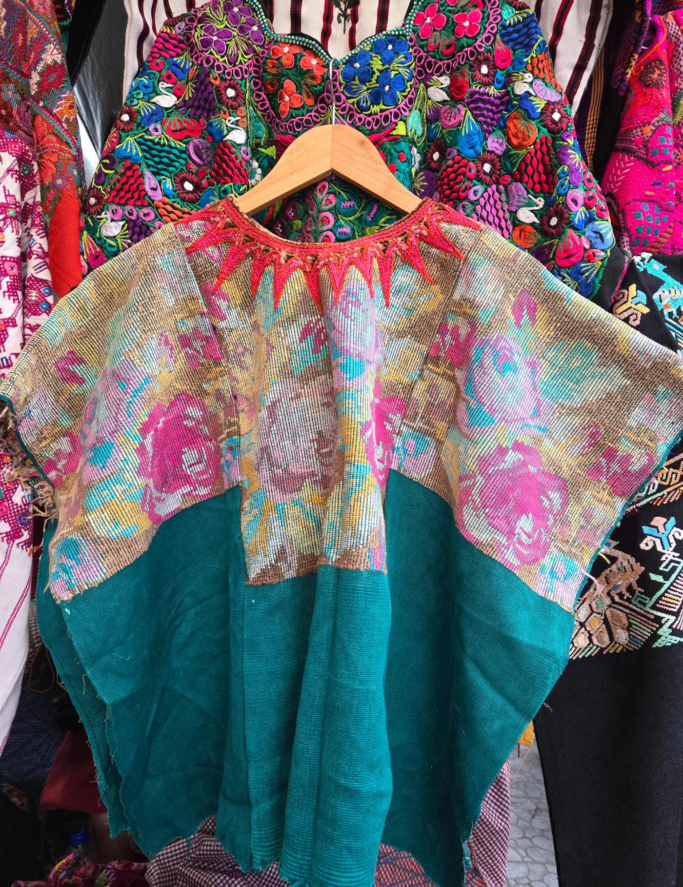 Faded Flowers on Teal Chichicastenango Huipil #8-133