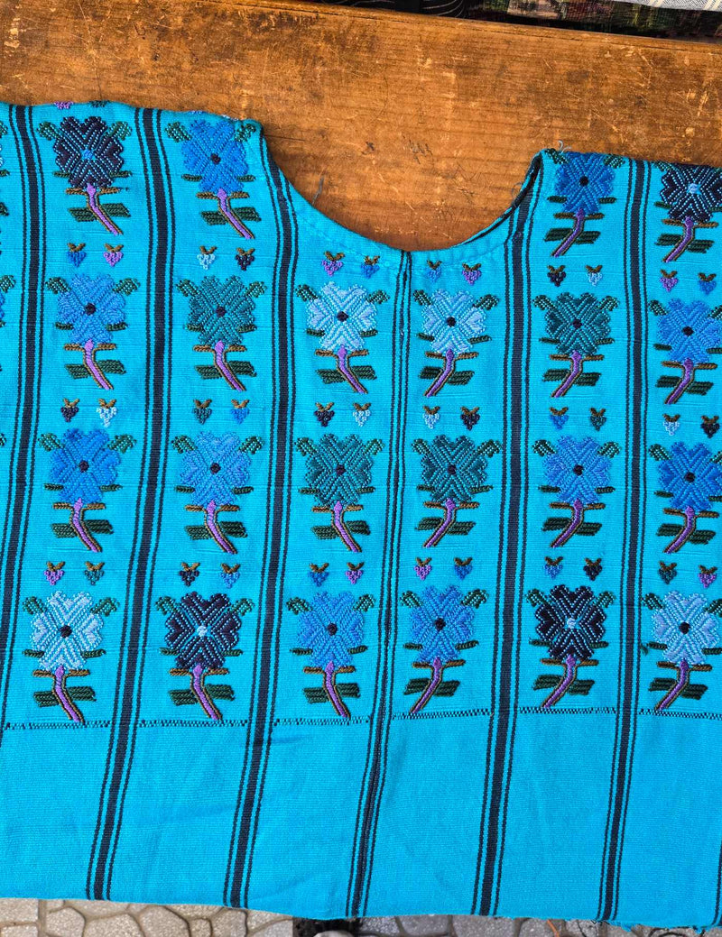 Bright Blue Flower Stems San Lucas Tolimán Huipil #8-137
