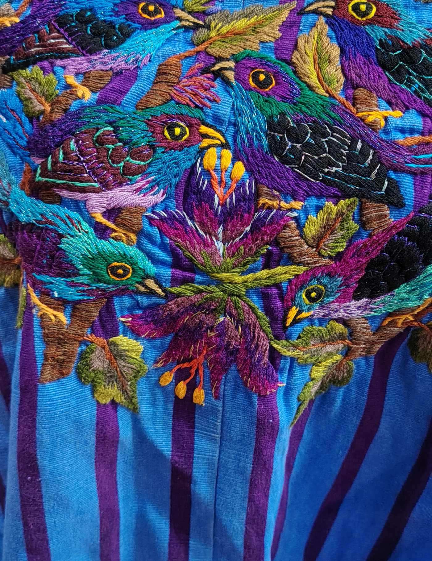 Colourful Birds on Blue Santiago Huipil #8-159