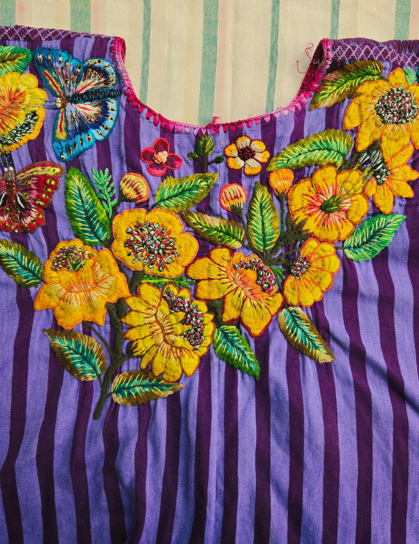 Yellow Flowers on Purple Santiago Huipil #8-174