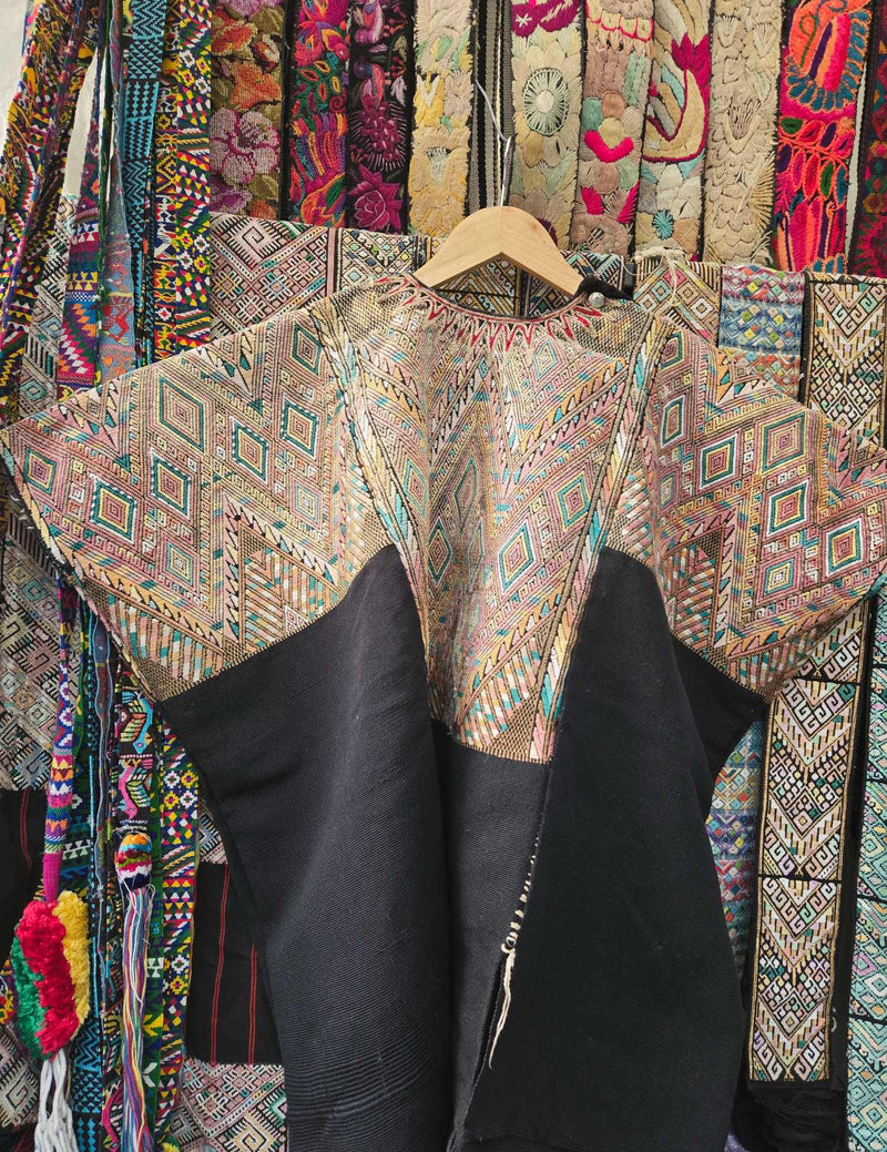 Faded Geometrics on Black Chichicastenango Huipil #8-193