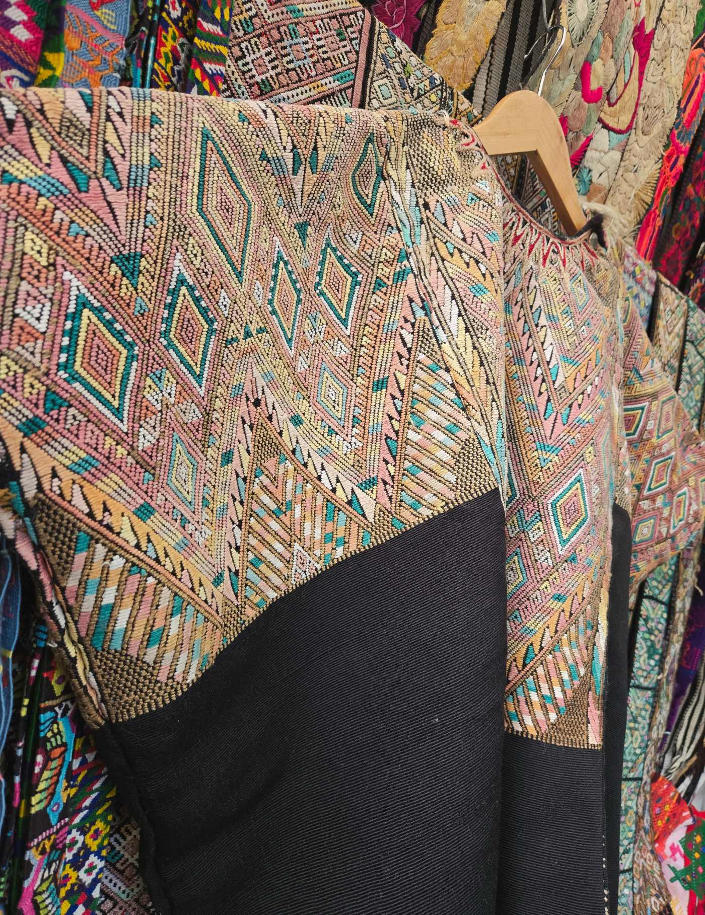 Faded Geometrics on Black Chichicastenango Huipil #8-193