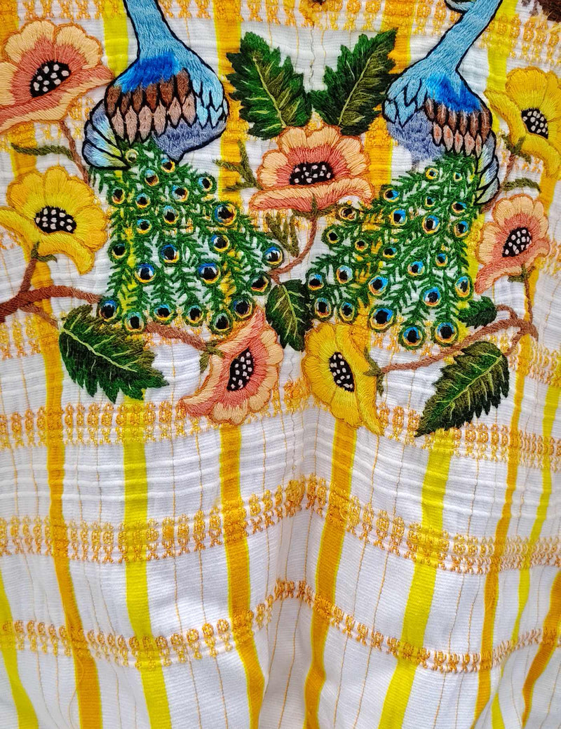 Yellow with peacocks Santiago Huipil #8-211