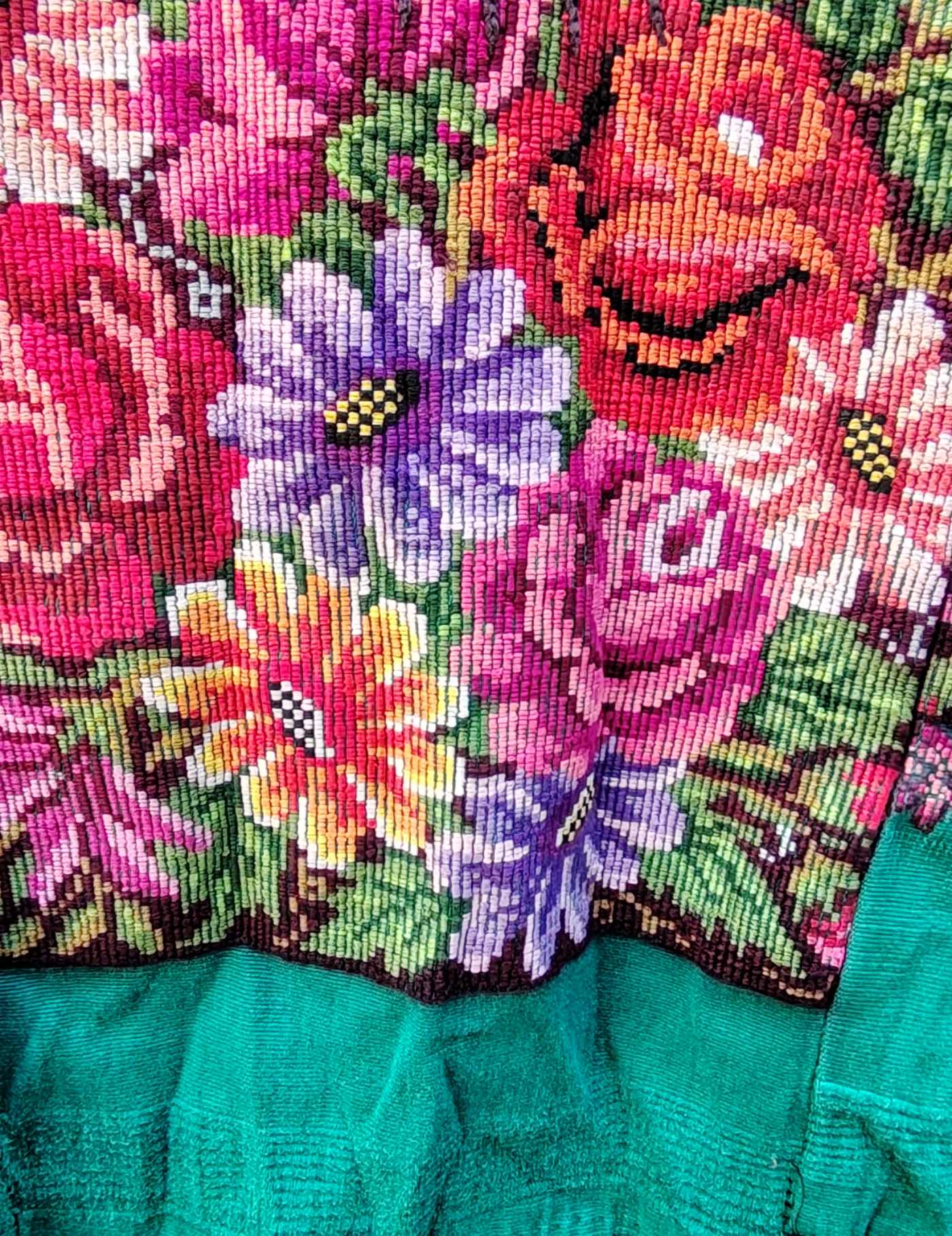 Green Background with Roses Chichicastenango Huipil #8-215