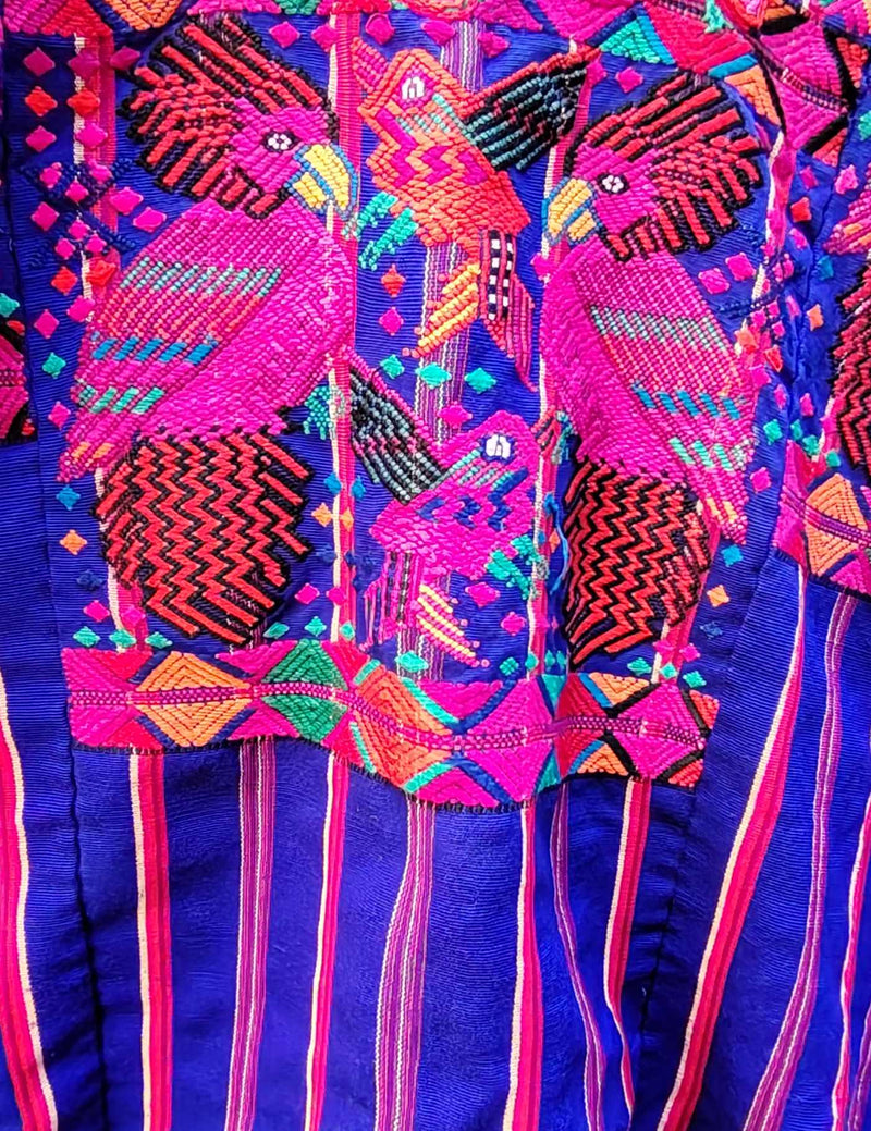 Blue Background with Parrots Chichicastenango Huipil #8-216