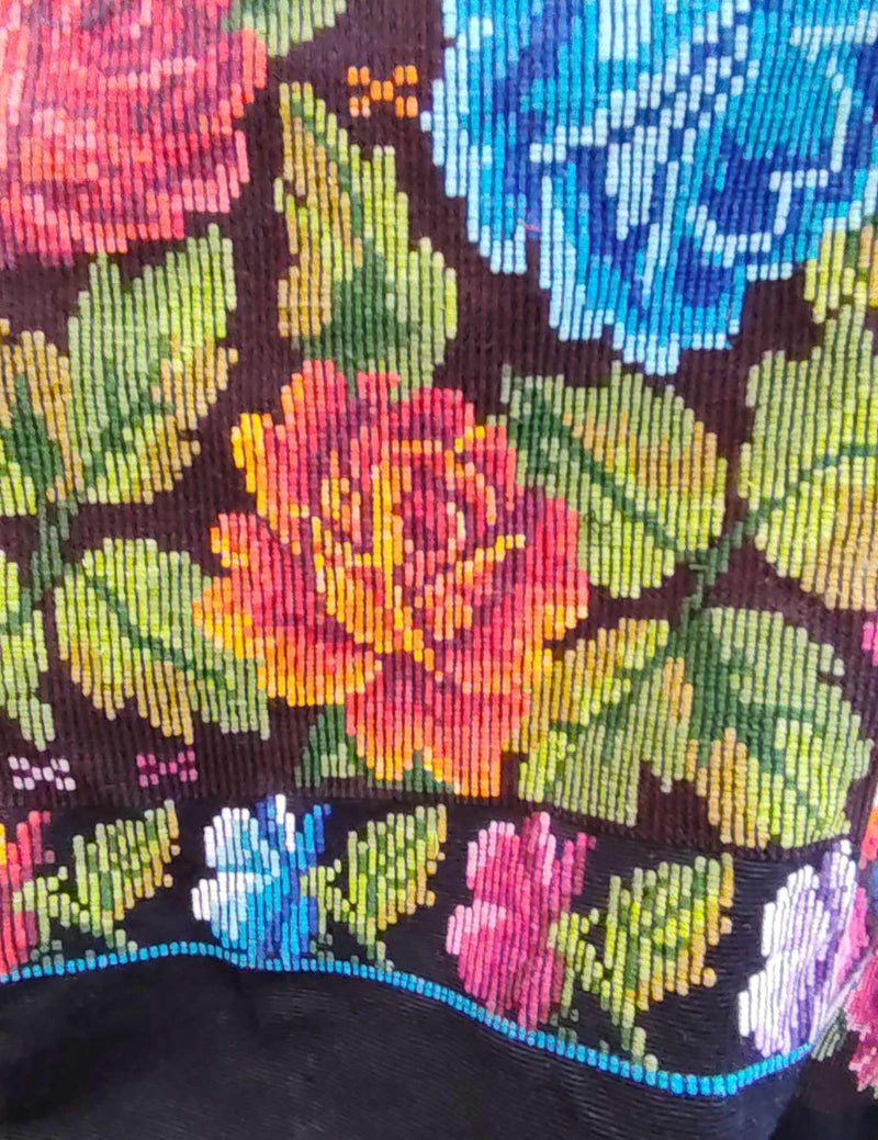 Colourful Roses on Black Chichicastenango Huipil #8-229