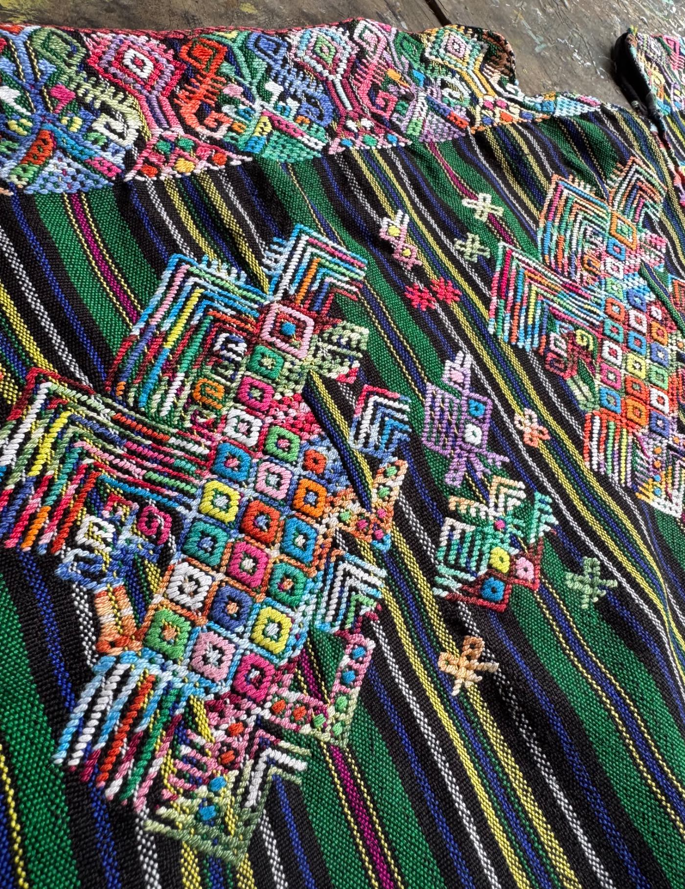 Multicolor Horses on Stripes Nahualá Huipil #8-233