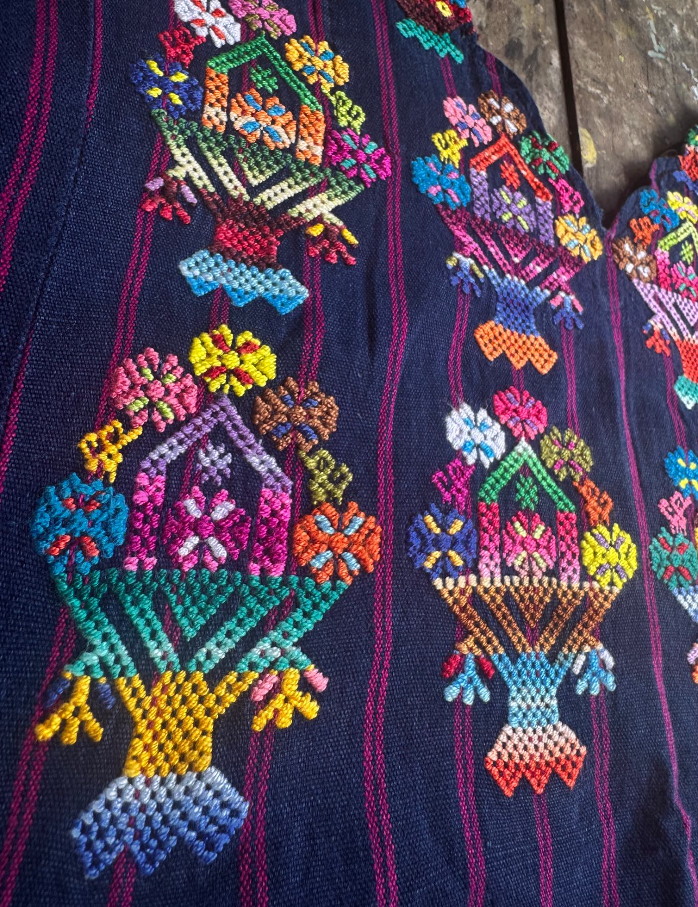 Multicolor Floral Baskets Nahualá Huipil #8-234