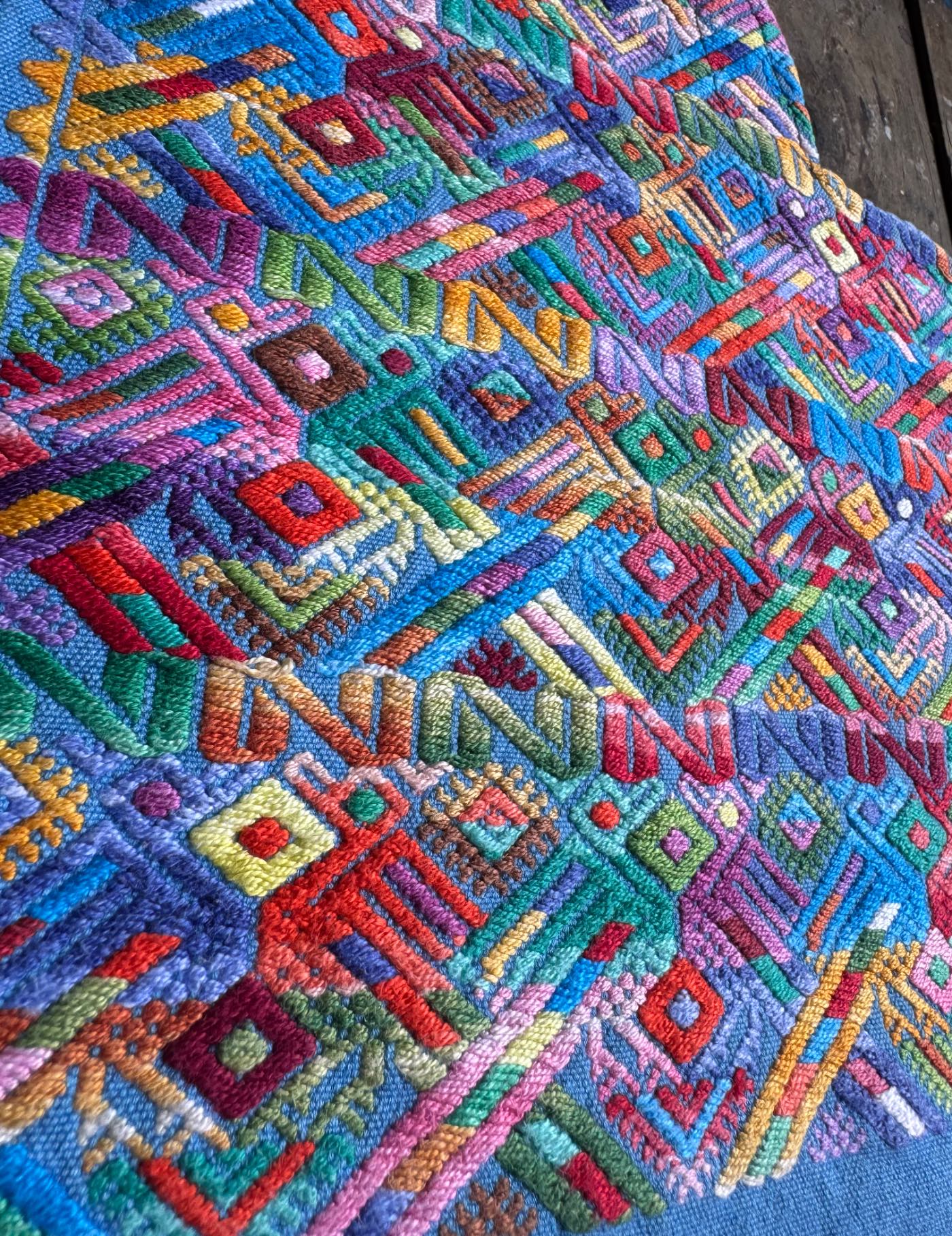 Multicolor Quetzals on Blue Nahualá Huipil #8-238