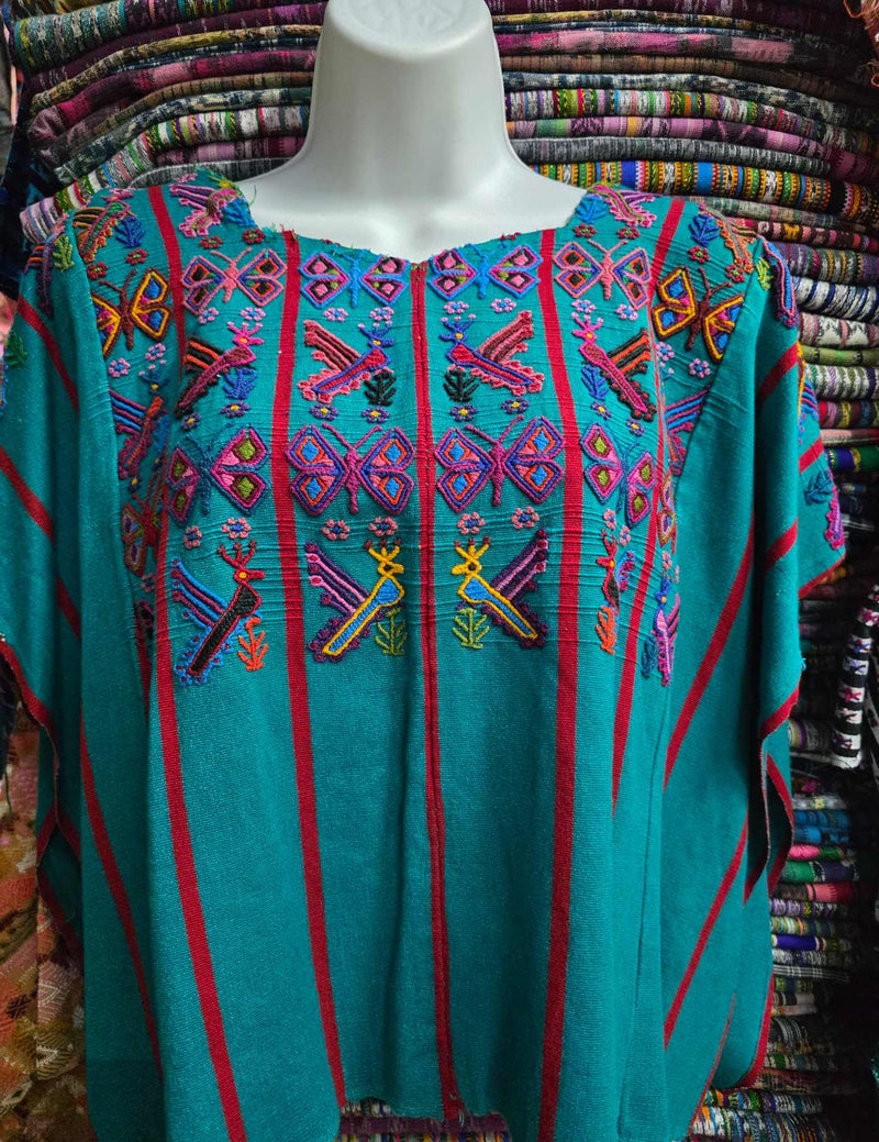 Teal and Red Striped Santa Catarina Palopo Huipil #8-265