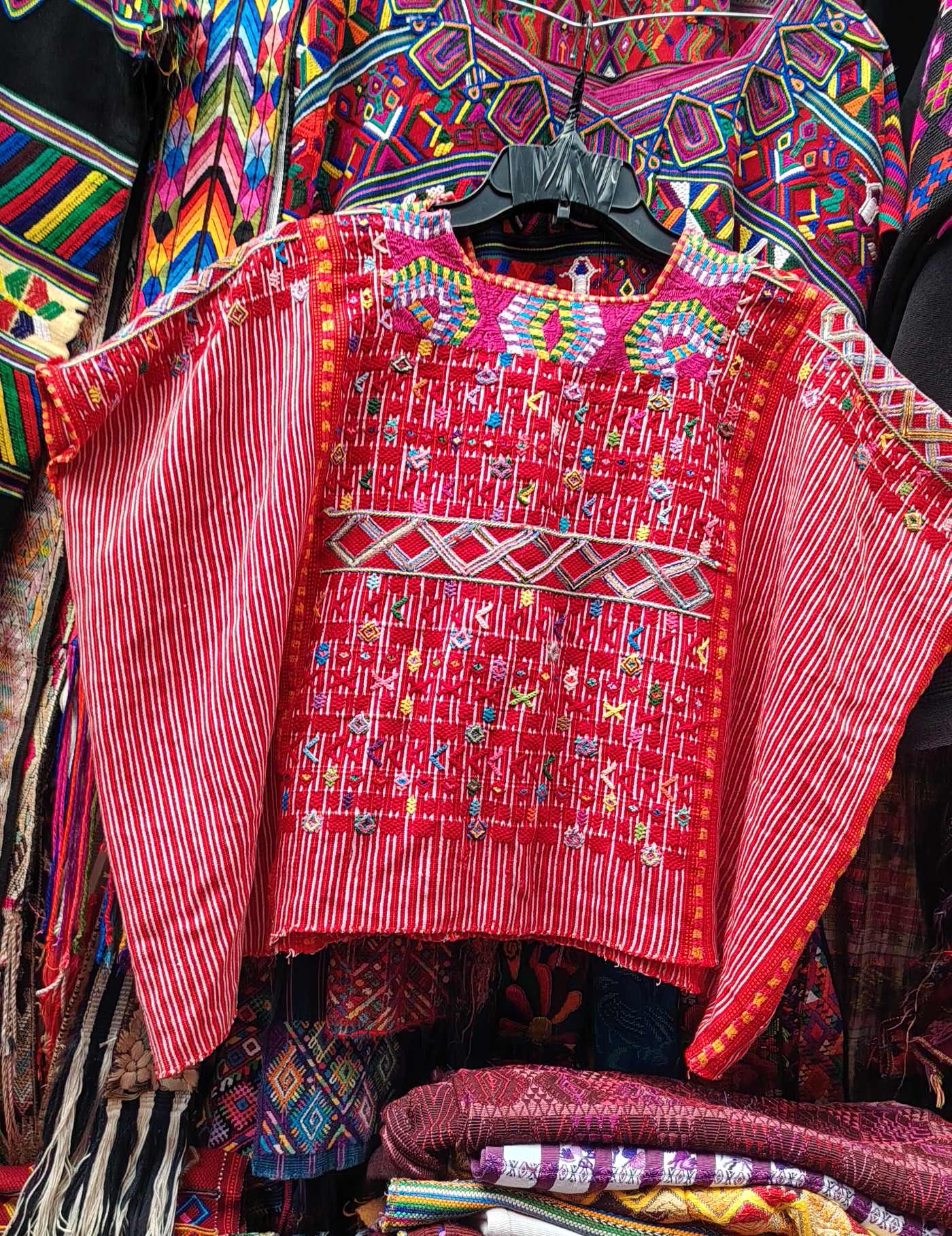 Red with Geometric and Stripes Colotenango Huipil #8-292