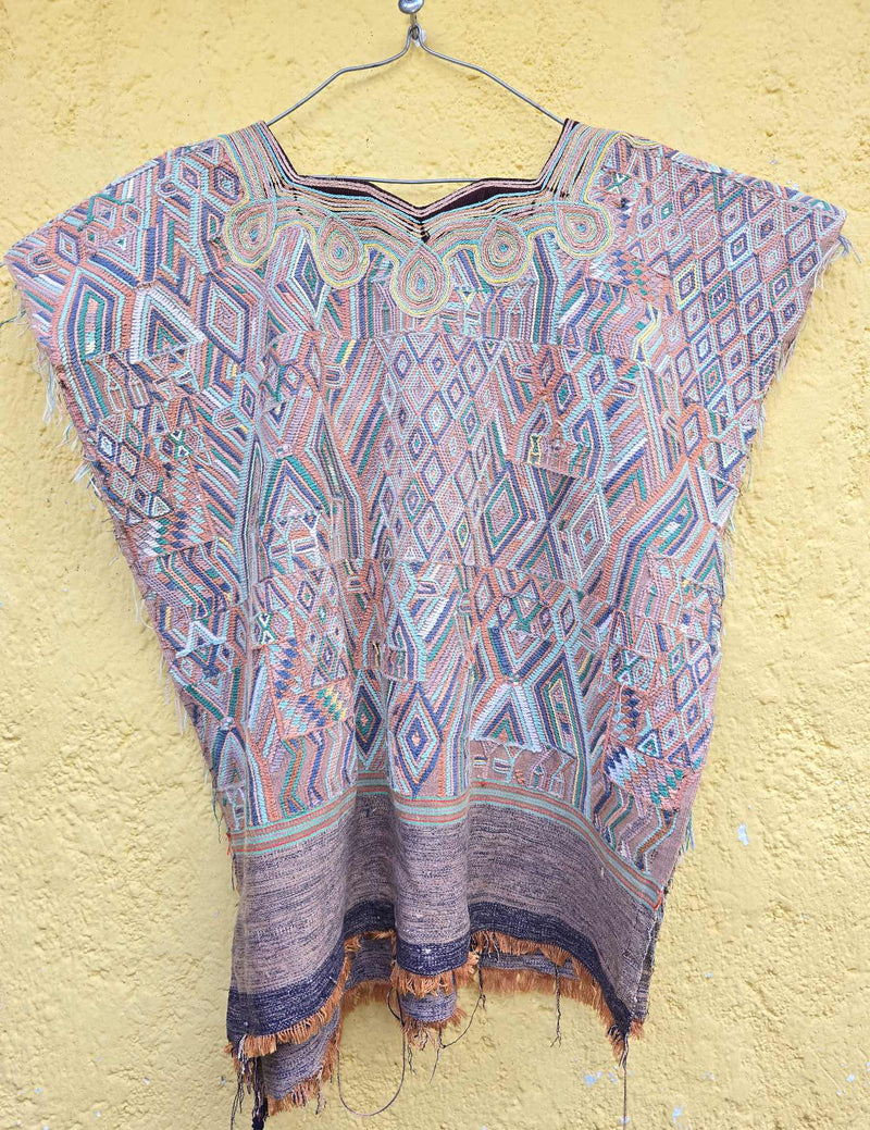 Coral and Blue Nebaj Huipil #8-302