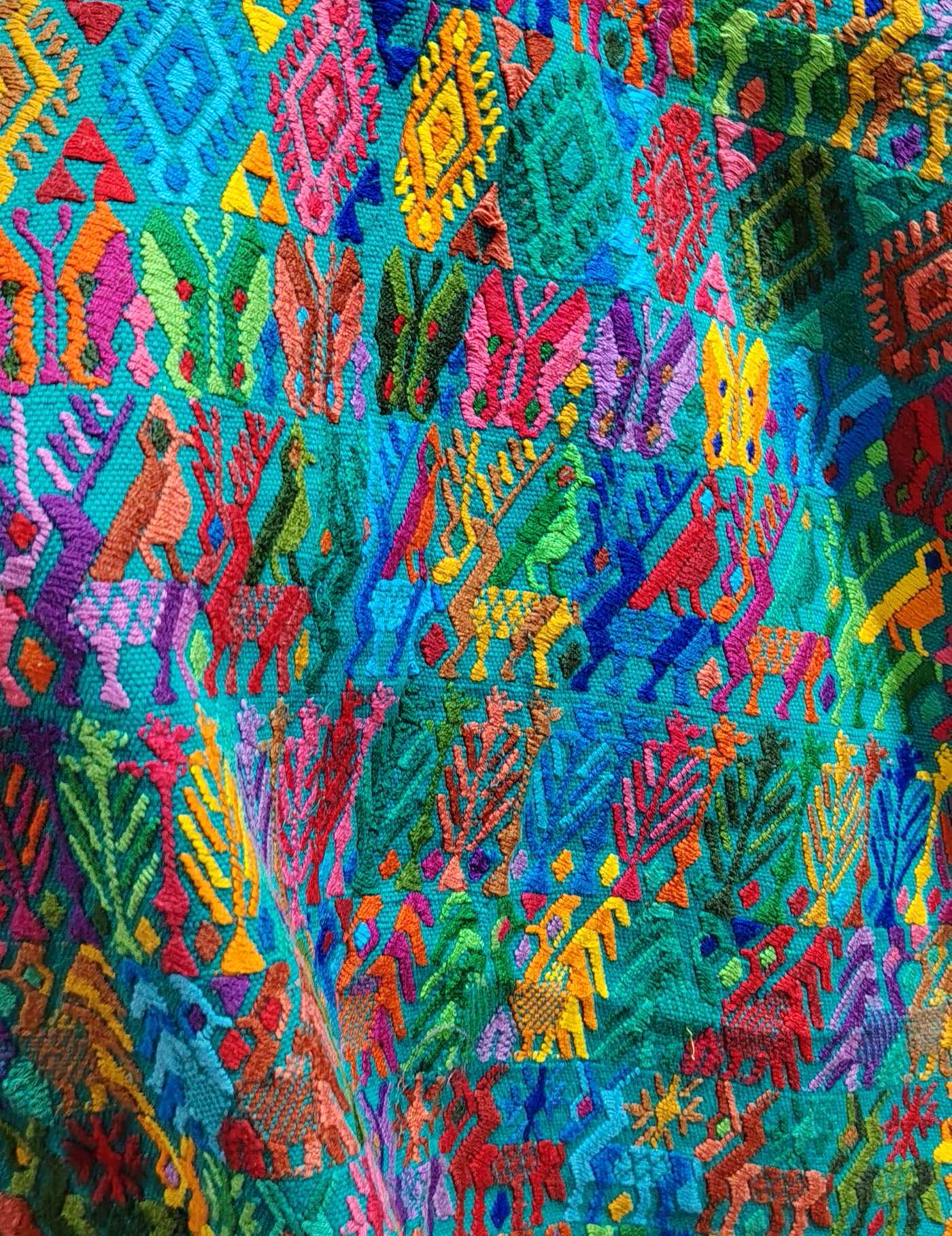 Colourful on Aqua Cobán Huipil #8-311