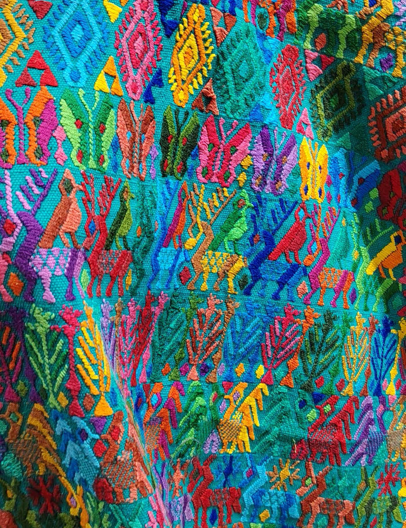 Colourful on Aqua Cobán Huipil #8-311